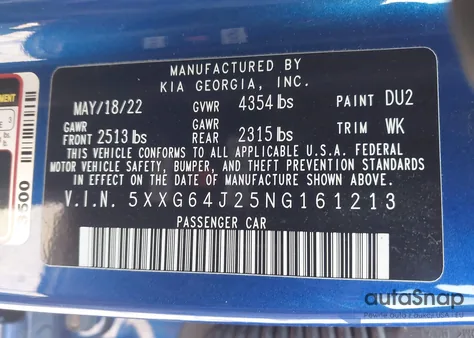 2022 Kia K5 Gt-Line z USA, uszkodzony, nr VIN 5XXG64J25NG161213